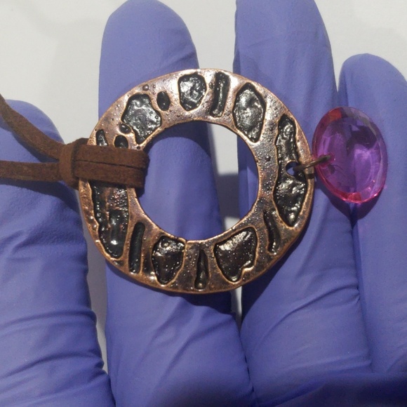 14" Brown Cord Copper color Hoop Pendant - Pink Beaded - Women's Fashion Jewelry - Picture 8 of 8